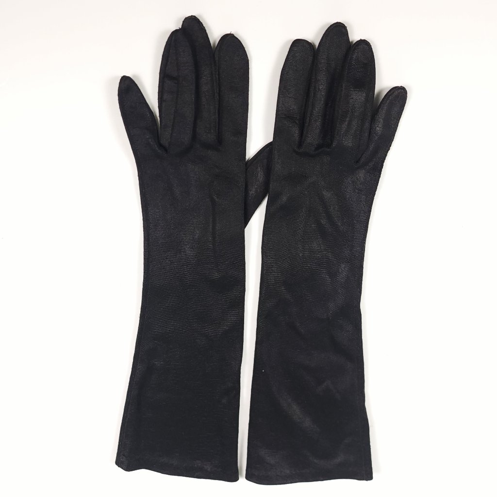 Vintage Hansen Mid Length Long Black Gloves 14.5" Size 7